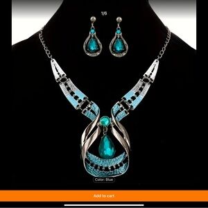 Drop Oil Color Fashion Luxury Grand Water Drop Gem Necklace Earrings Set